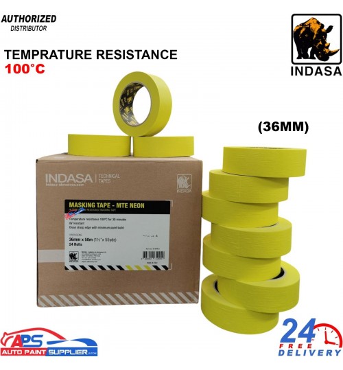 INDASA MTE Neon Masking Tape 36mm – High Temp – Box of 24 Rolls