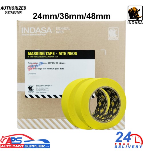 INDASA MTE-Neon 24/36/48 Masking Tape – 50m Length – 100°C – Box of 36/24/20 Rolls