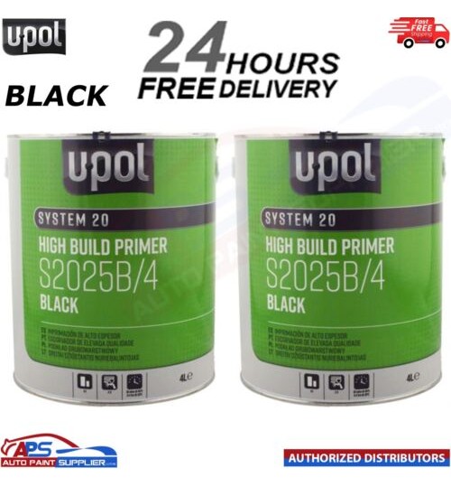 2x U-Pol 2K HS High Build Paint Primer 4:1 4 Litre BLACK S2025B - FAST DELIVERY