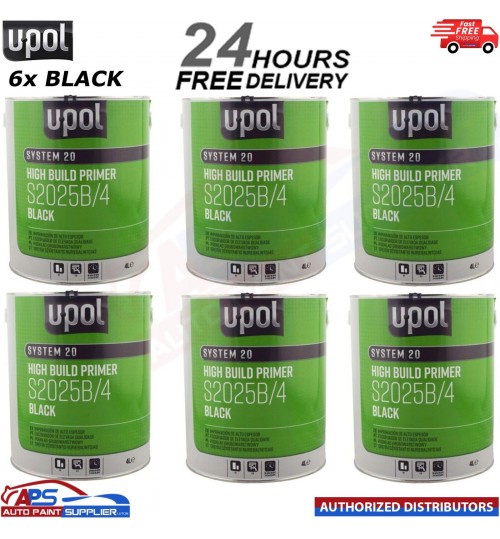 6x U-Pol 2K HS High Build Paint Primer 4:1 4 Litre BLACK S2025B - FAST DELIVERY