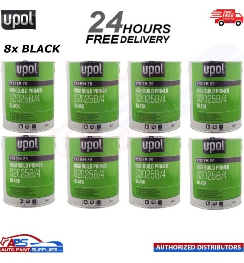8x U-Pol 2K HS High Build Paint Primer 4:1 4 Litre BLACK S2025B - FAST DELIVERY