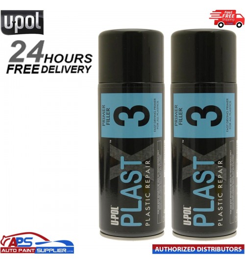 2x Upol PlastX3 Primer Filler Aerosol Plastic Bumper/Trim Paint PLAS/3 400ml