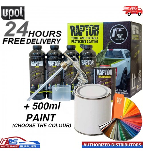 UPOL RAPTOR Tintable 4 Bottles KIT 3.8L With 500ml Paint (Choose The Colour)