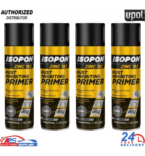 4x U-POL ISOPON Zinc 182 Rust Inhibiting Primer 1K 450ml Aerosol – Fast Drying