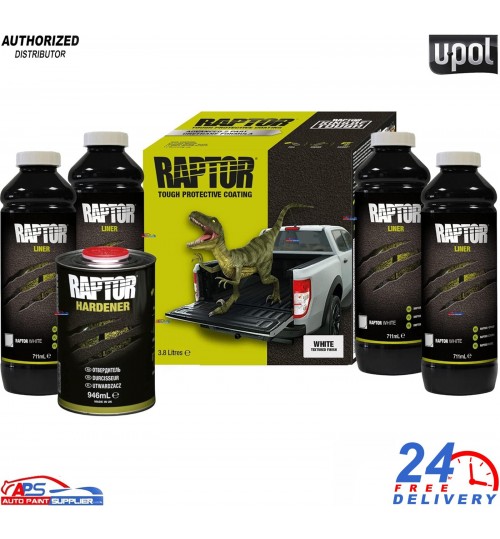 U-POL Raptor 4 Bottle White Bed Liner Kit With Hardener – Tough Coating