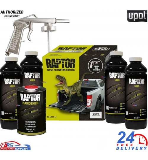 U-POL Raptor White Bed Liner 3.8L Kit + Gun – Tough Schutz Coating