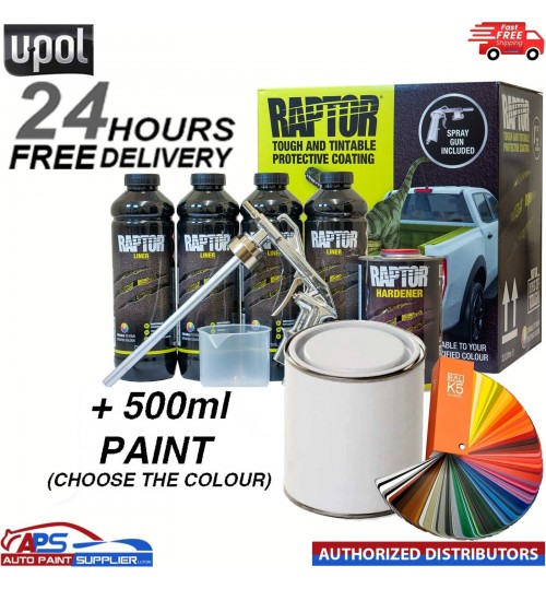 U-POL Raptor Tintable 4 Bottle Kit 3.8L With Gun + 400ml Paint - Choose Colour