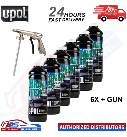 6 X U-POL GRAVITEX PLUS HS STONE CHIP COATING UPOL PROTECTER 1L WHITE - WITH GUN