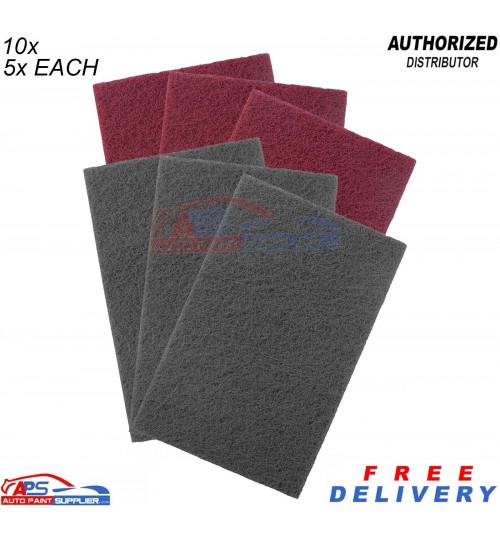 10x Scotch Abrasive Pads – Red & Grey (5 Pads Each)