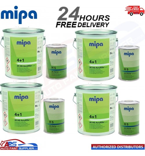4x MIPA 4+1 2K HS ACRYFILLER HIGH BUILD PRIMER WHITE 4LTR WITH H5 1LTR 5LTR KIT