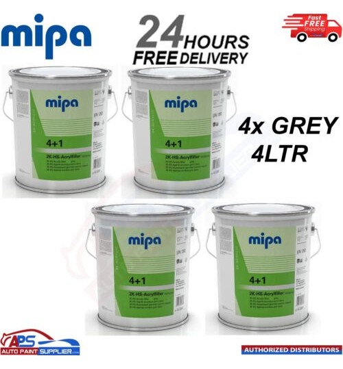 4x MIPA 4+1 ACRY FILLER HIGH BUILD 2K PRIMER 4L - GREY - FAST DELIVERY
