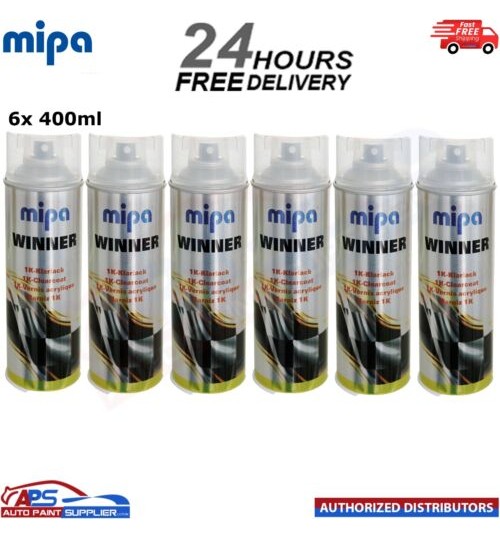 6x MIPA WINNER GLOSSY BRILLIANT 1K CLEARCOAT LACQUER AEROSOL SPRAY 400ML