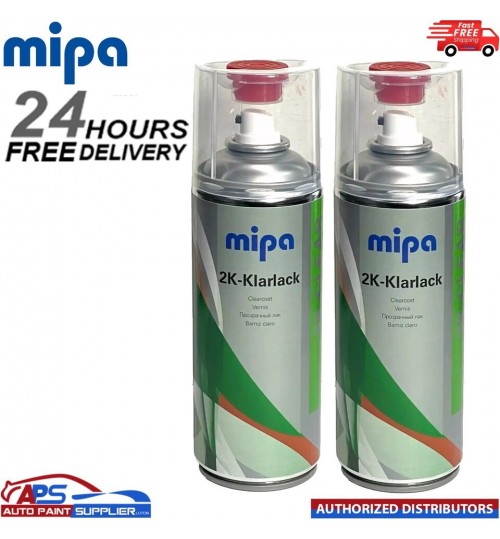 2x MIPA 2K CLEAR COAT SPRAY with HARDENER 400ml Lacquer Car Paint Aerosol