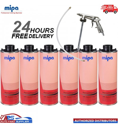 6x MIPA SUPER BLACK OVER PAINTABLE STONE CHIP 1L WITH GUN