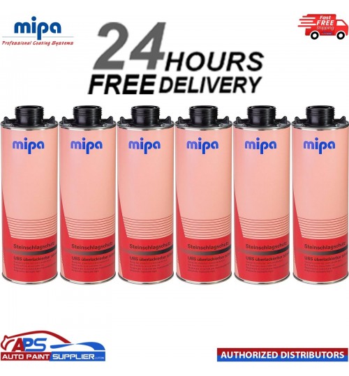 6x MIPA SUPER BLACK OVER PAINTABLE STONE CHIP 1L