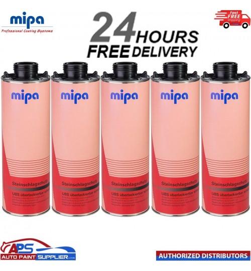5x MIPA SUPER BLACK OVER PAINTABLE STONE CHIP 1L
