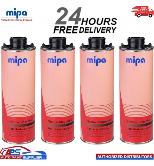 4x MIPA SUPER BLACK OVER PAINTABLE STONE CHIP 1L