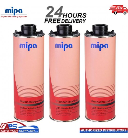 3x MIPA SUPER BLACK OVER PAINTABLE STONE CHIP 1L
