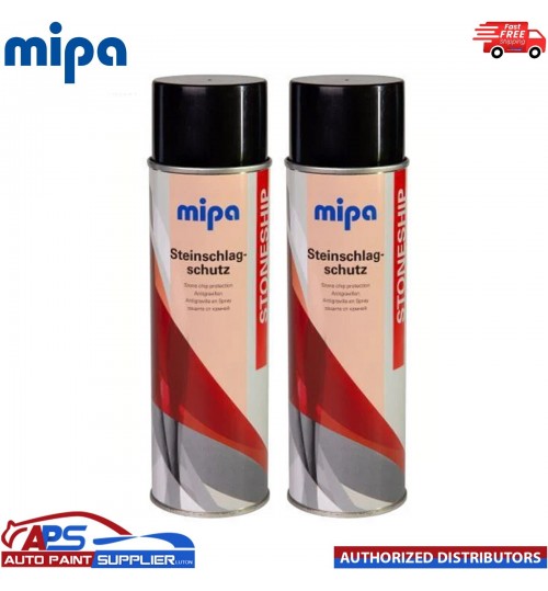 2x MIPA BLACK STONE CHIP Aerosol 500ml Car Spray All Round Protection