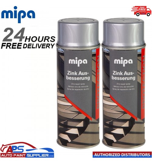 2x MIPA ZINC GALVANISED SILVER REPAIR TOUCH UP AEROSOL 400ML - FAST DRYING