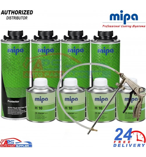 MIPA PROTECTOR 2K TOUGH BED LINER KIT 4L + FREE GUN – BLACK COATING