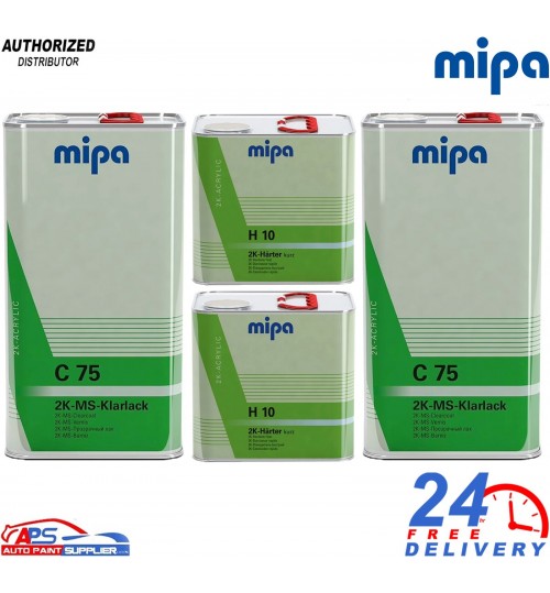 2x MIPA C75 2K MS Clearcoat Lacquer with H10 Fast Hardener 7.5Ltr Kit