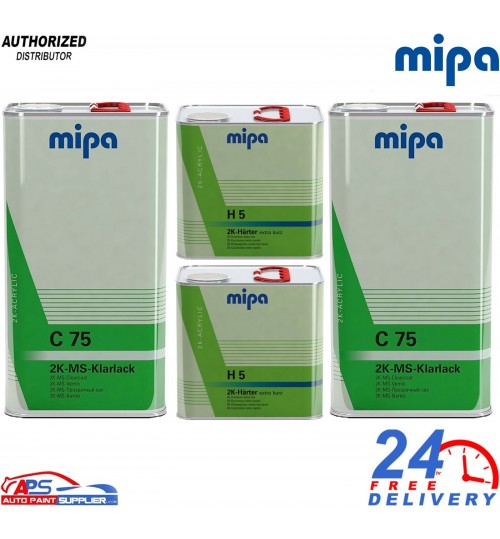 2x MIPA C75 2K MS Clearcoat Lacquer with H5 Extra Fast Hardener 7.5Ltr Kit
