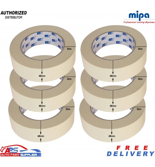 Mipa MP610 Masking Tape 50m x 48mm Pack Of 2/3/5/6 Rolls -High Temp Masking Tape