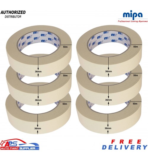 Mipa MP610 Masking Tape 50m x 36mm Pack Of 2/3/6 Rolls - High Temp Masking Tape