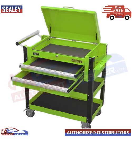 Sealey AP760MHV Green Heavy Duty Mobile Tool & Parts Portable Trolley 2 Drawers