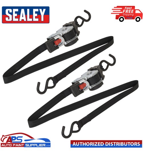 2X Auto Retract Ratchet Tie Down Strap Sealey ATD25301 25mm x 3 Metre + Hooks