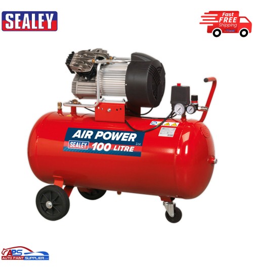 SAC10030 Sealey 100 Litre 3HP Direct Drive Air Compressor V Twin Pump